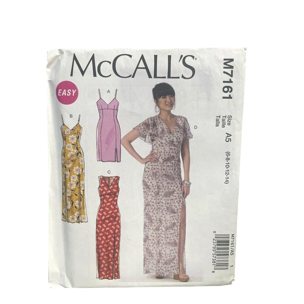 McCall's Sewing Pattern Misses 6-14 M7161 Slip Dress V-Neck Flutter Sleeve Uncut